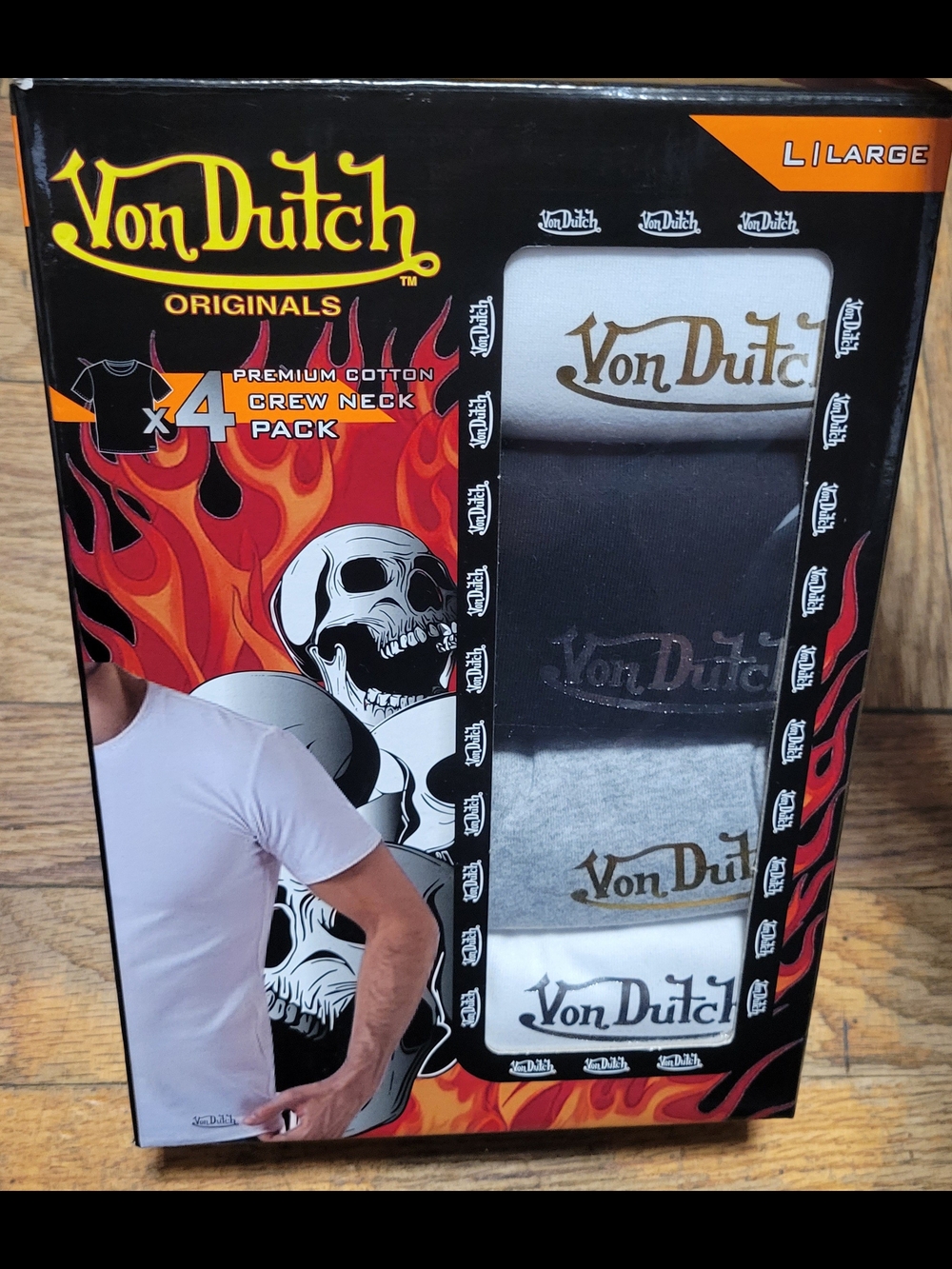 Von Dutch Men's Premium Cotton Crew Neck T-Shirts - 4 Pack size Large